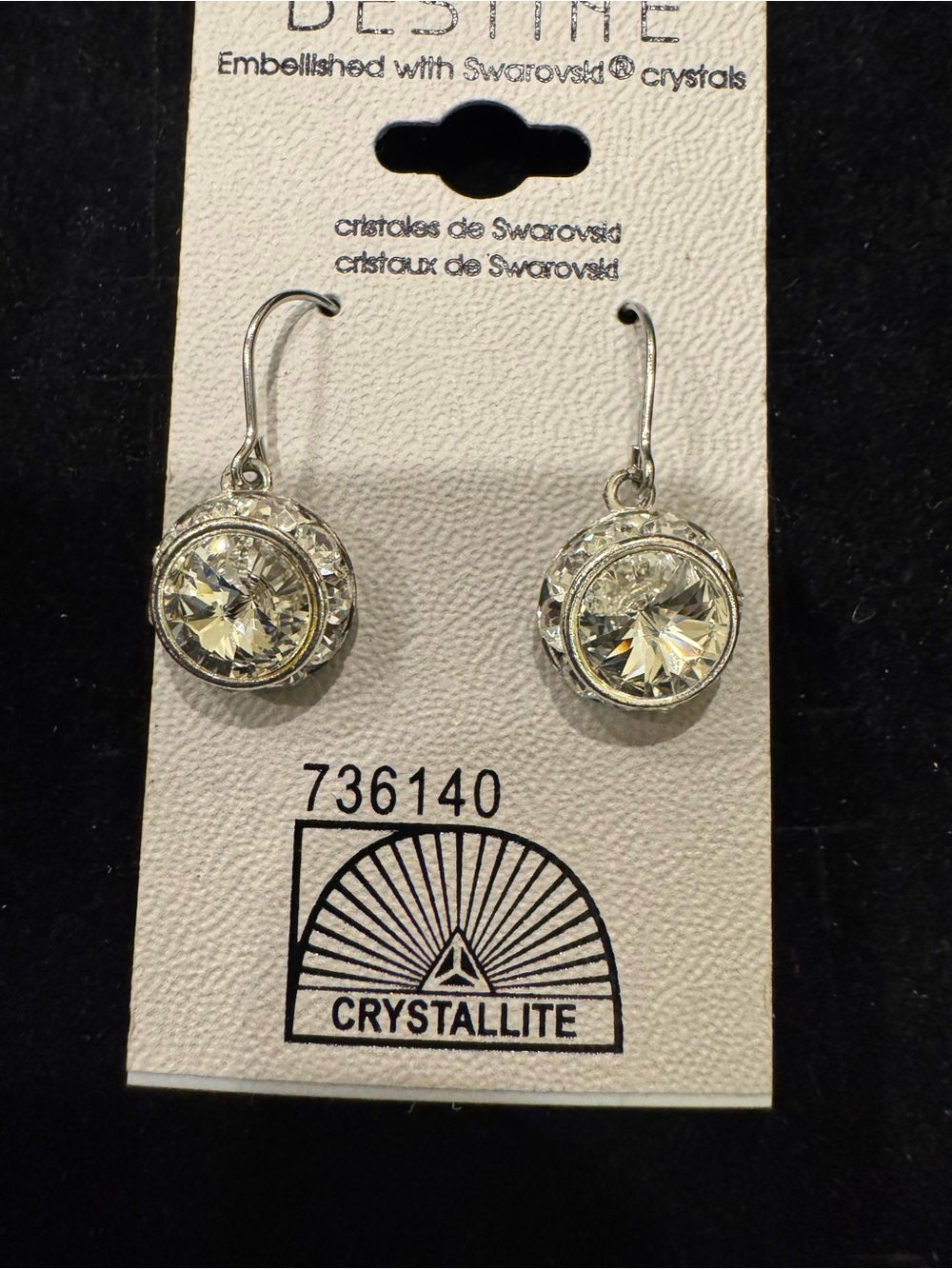 Destine Swarovski Crystal Drop Earrings Crystallite Silver Tone USA 736140